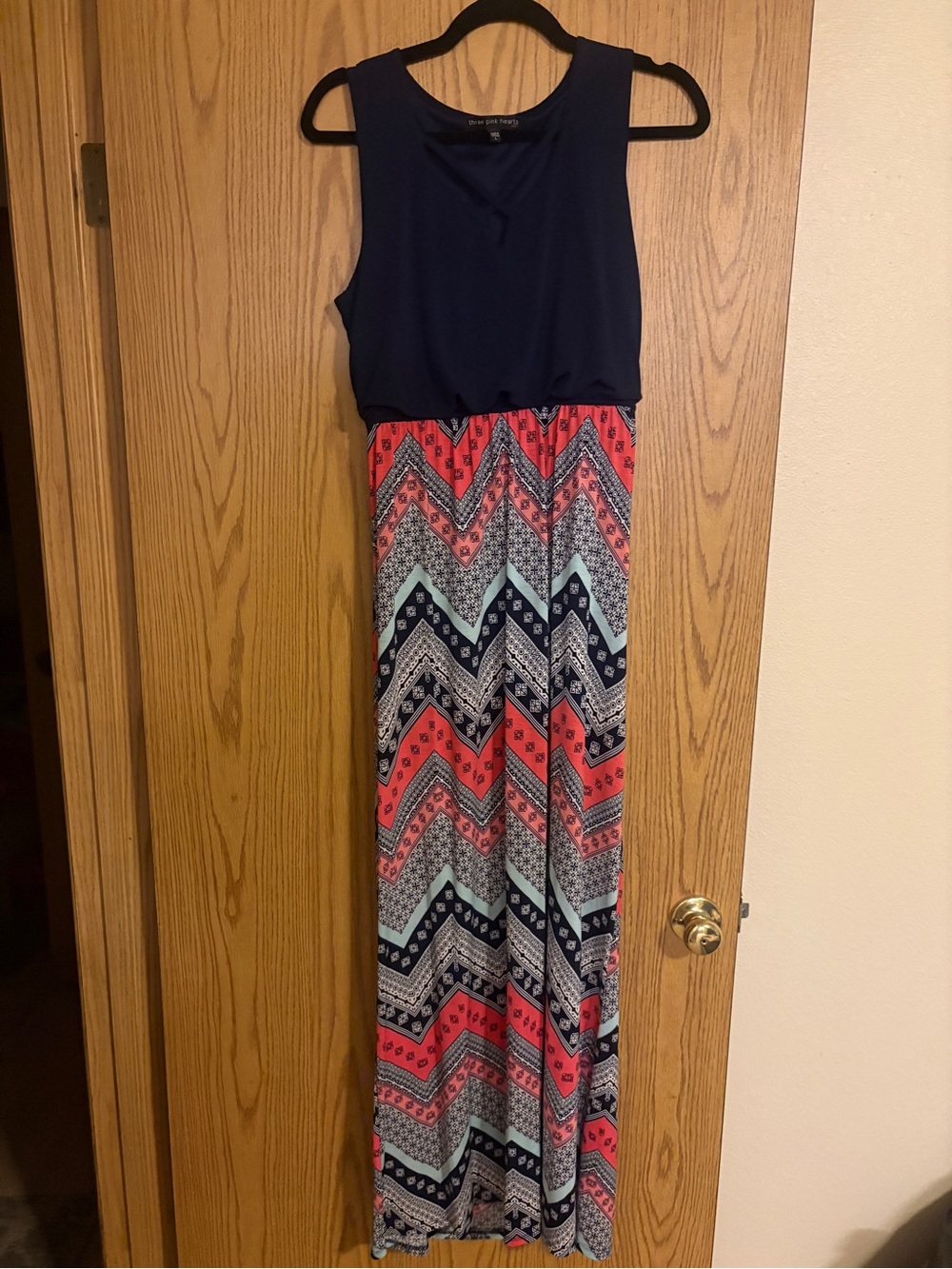 Navy & Coral Chevron Maxi Dress